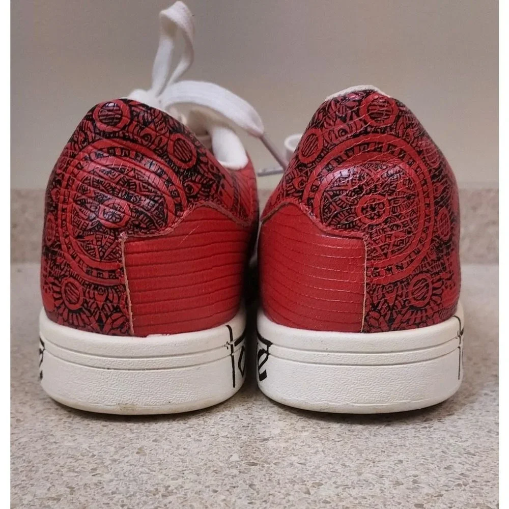 Desigual Rojo Roja Exotic Indian Red Sneakers Love Print US 10 UK 7 Boho - Picture 7 of 9